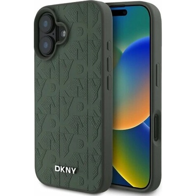 DKNY PU Leather Grid Pattern Magsafe Zadní Kryt pro iPhone 16 Green