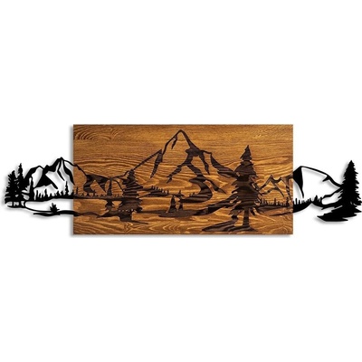 Asir | Nástěnná dekorace 93x29 cm hory dřevo/kov | AS1635