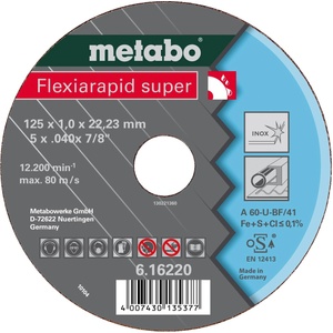 Metabo Диск за рязане на стомана FLEXIARAPID SUPER 125x1.0x22.2 616220000 (616220000)