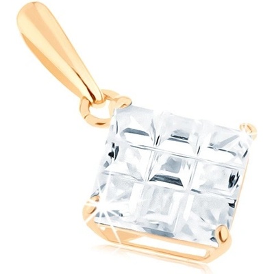Šperky Eshop Zlatý přívěsek čirý zirkonový čtverec diagonální rýhy na povrchu S2GG94.38