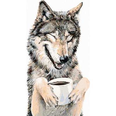 zuty Malování podle čísel Vlk a káva Holly Simental 80 x 100 cm bez rámu a bez vypnutí plátna