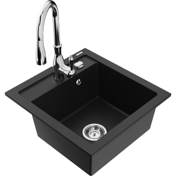 Mexen Vito гранитна мивка с 1 отделение с кухненски смесител Savita, черен - 6503-77-672601-00 (6503-77-672601-00)