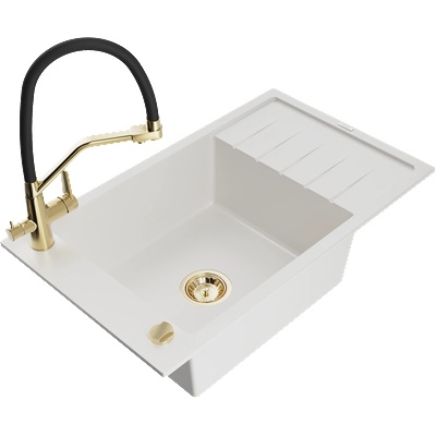 Mexen Elias гранитна мивка с 1 камера и отцедник и кухненски смесител Duo, бял - 6511-20-671701-57-G (6511-20-671701-57-G)