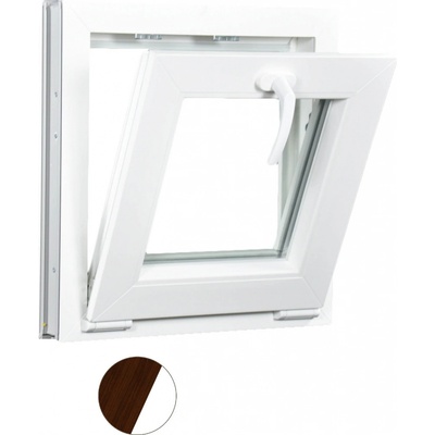 Aluplast Sklopné plastové okno Tmavý dub/bílá 450 x 450 mm Dvojsklo Ug= 1,1