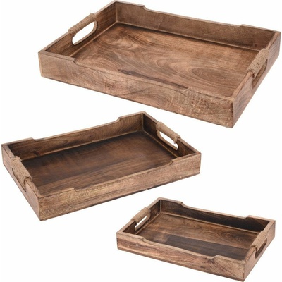 Maják Podnos mangové dřevo držadlo provaz 31x20x4,5cm – Zboží Dáma