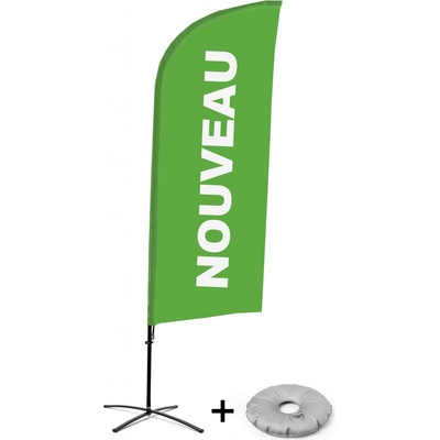 Jansen Display Kompletní sada reklamní vlajky ve tvaru křídla, Novinka, zelená, francouzština Křížová Základna, 1273 x 3030 mm