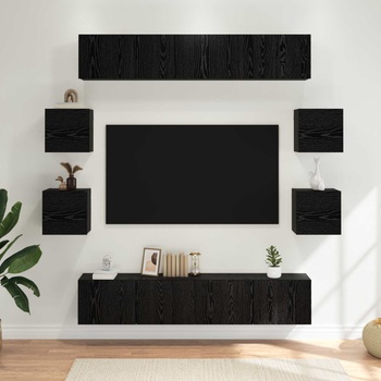 vidaXL Комплект ТВ шкаф 8 pcs 80 x 30 x 30 см Черен дъб (3438604)