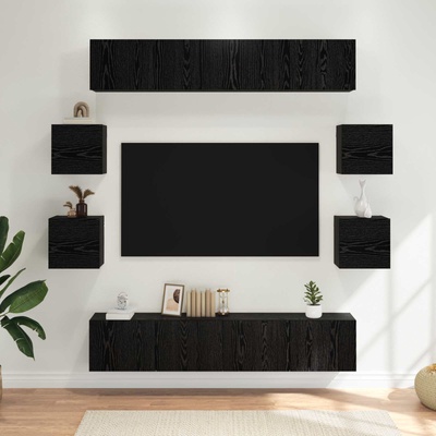 vidaXL Комплект ТВ шкаф 8 pcs 80 x 30 x 30 см Черен дъб (3438604)