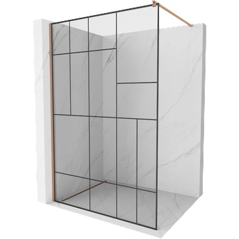 Mexen Kioto душ стенен панел Walk-in 130 x 200 cm, черен мотив 8 mm, четкана мед (800-130-101-65-78)