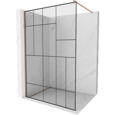 Mexen Kioto душ стенен панел Walk-in 130 x 200 cm, черен мотив 8 mm, четкана мед (800-130-101-65-78)