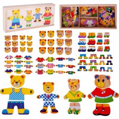 MalPlay Obliekanie medvedíka drevené kocky puzzle