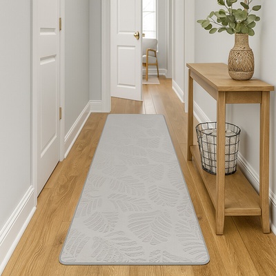 Takoy Koberec 80x300 vzor lístie šedý-HT-00405 | 80 x 300 cm