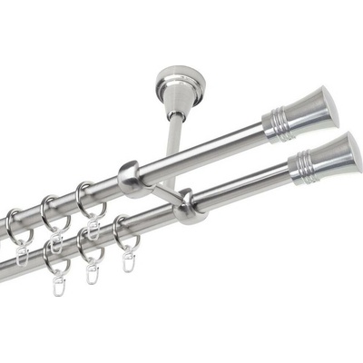 OK-GarnýžeCZ Garnýž kovová dvouřadá 19mm Capri double nerez 360 cm do stěny / kroužky s háčkem