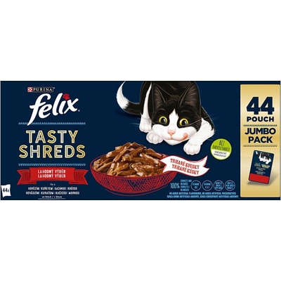 Felix Tasty Shreds hovězí, kuře, kachna, krůta ve šťávě 44 x 80 g – Zboží Mobilmania