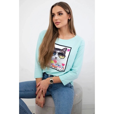 Kesi Halenka s 3D grafikou kočky Tyrkysová