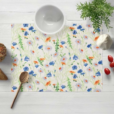 Biante Bavlněné prostírání Sandra SA-601 Kopretiny a zvonky na bílém 35x45 cm