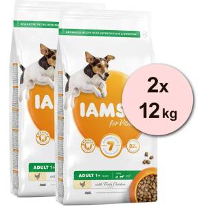 Iams кучешка храна за възрастни малки и средни породи, пиле 2 x 12 кг