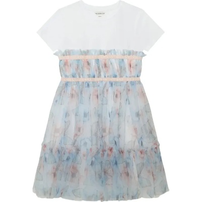 Guess Бяла рокля с къс ръкав за момиче със син тюл пеперуди и цветя Guess