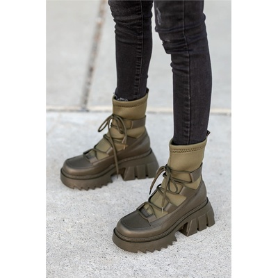Moda Trend Дамски текстилни боти с връзки - Каки #361443 (361443_Хаки)