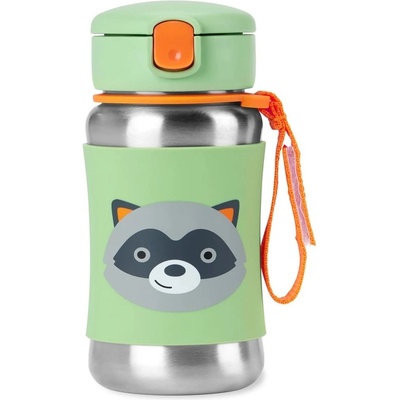 Skip Hop Spark Style Straw Bottle неръждаема бутилка за вода със сламка Racoon 12 m+ 350ml