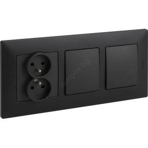 Legrand -Двоен еднополюсен ключ № 1 и двойна розетка 250V/16A NILOE черна (LR0002B)
