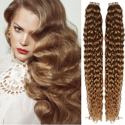 Vlasy pro metodu Pu Extension / TapeX / Tape Hair / Tape IN 60cm kučeravé - svetlo hnedé