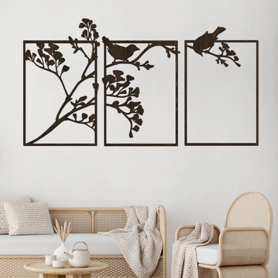 dřevo života 3 dílný dřevěný strom BIRD TREE Zvolte barvu dekoru: Wenge, Rozměry (cm): 110x60