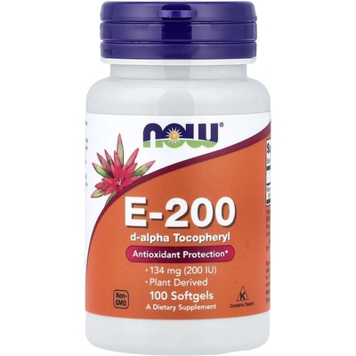 Now Foods Vitamin E-200 D-Alpha Tocopheryl 100 kapslí