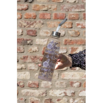Clayre & Eef Sklenená fľaša zdobená kvetmi s uzáverom 6 x 23 / 650 ml