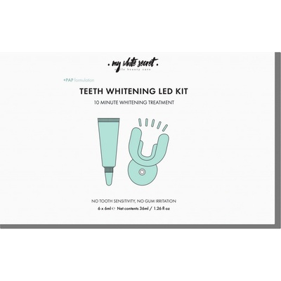 My White Secret PAP+ LED světlo pro bělení zubů + bělicí aktivační gel 6 ks + nabíjecí kabel