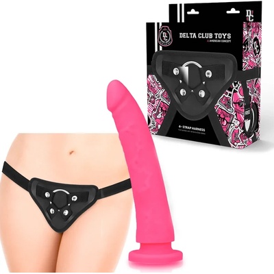 Пенис колан със силиконово дилдо, 23см. - Delta Club Harness Pink (D-227191)