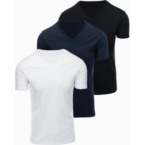 Ombre Clothing Мъжка памучна тениска BASIC с V-образно деколте - черна/бяла/синя V1 OM-TSBS-0281 Ombre Clothing Ombre Clothing | Byal | МЪЖЕ | S
