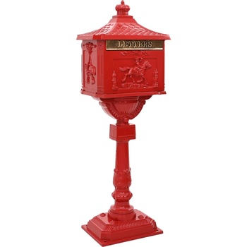 vidaXL Изправена пощенска кутия с врата Червено 42, 5 x 29, 5 x 117 см (42023494)