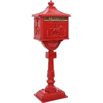 vidaXL Изправена пощенска кутия с врата Червено 42, 5 x 29, 5 x 117 см (42023494)