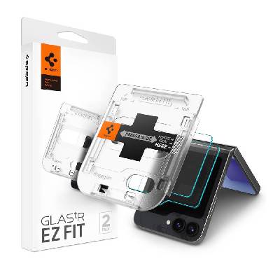 2 броя стъклени защитни покрития за дисплея на Samsung Galaxy Z Flip6 - Spigen Glas. tR EZ Fit Tempered Glass 2 Pack (прозрачно) (AGL07972)