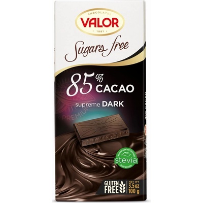 VALOR horká 85% čokoláda bez pridaného cukru so stéviou 100 g