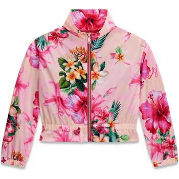 GUESS Яке ветровка за момиче с цип в розово с цветя Guess