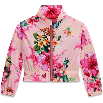 GUESS Яке ветровка за момиче с цип в розово с цветя Guess