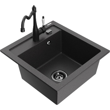 Mexen Vito гранитна мивка с 1 отделение и кухненски смесител Carla, черен на точки - 6503-76-670700-70-B (6503-76-670700-70-B)