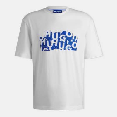 Hugo Тениска Hugo Men's Nafralo 01 Blue Cotton T-Shirt - White 100