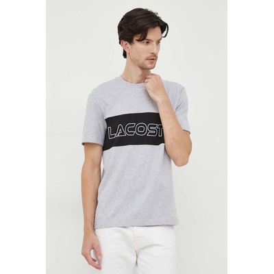 Lacoste Памучна тениска Lacoste в сиво с принт (TH1712)