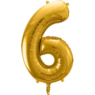 PartyDeco Fóliový balón Číslo 6 zlatý 86cm