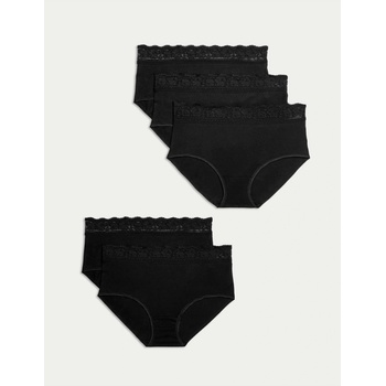 Marks & Spencer Високо изрязани бикини от памук и ликра, 5 опаковки Marks & Spencer черни Marks & Spencer | Cheren | ЖЕНИ | 8