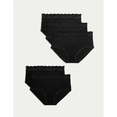 Marks & Spencer Високо изрязани бикини от памук и ликра, 5 опаковки Marks & Spencer черни Marks & Spencer | Cheren | ЖЕНИ | 8