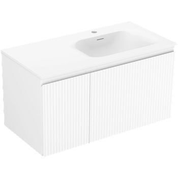 Mexen Rivel шкафче за баня 90 см с мивка Vela дясна, 1 чекмедже, 1 врата, оребрено, бяло мат - 91A23-09047-3-BBFF01-W23P01 (91A23-09047-3-BBFF01-W23P01)