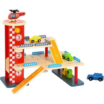 Image 1 of Tooky Toy - Дървен паркинг с колички и хеликоптер