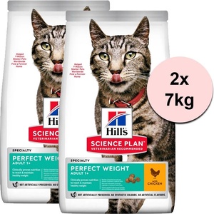HILL'S Hill s Science Plan Perfect Weight гранули за възрастни котки с пиле 2 x 7 кг