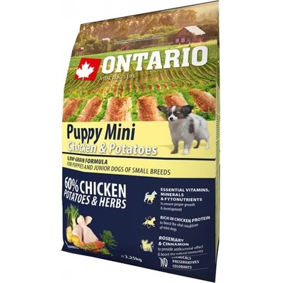 ONTARIO Puppy Mini Chicken & Potatoes - пълноценна храна за подрастващи кученца от малки породи (1-12 месеца) с пиле и картофи 2, 25 кг, Чехия 214-10035