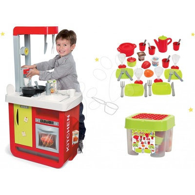 Smoby set kuchyňka Cherry Kitchen a Écoiffier jídelní souprava 100% Chef 310810-12