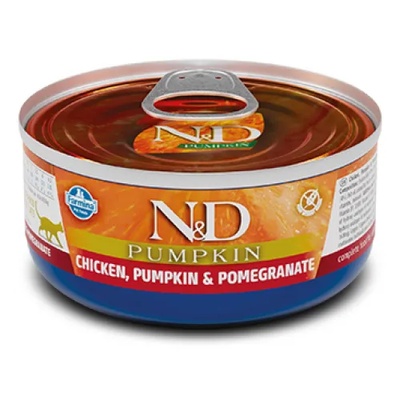 N&D Pumpkin Cat Chicken, Pumpkin & Pomegranate ADULT GRAIN FREE - консерва за пораснали котки над 1 година, с пиле, тиква и нар, БЕЗ ЗЪРНО, 70 гр Италия PND070012